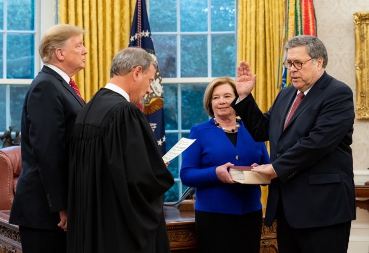 William Barr being sworn in as U.S. Attorney General. (Photo: White House/ Tia Dufour)