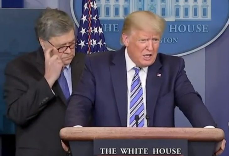 Attorney General William Barr (left) is closely following Trump policy by dismissing Flynn guilty plea. (Photo: ScreenCap)