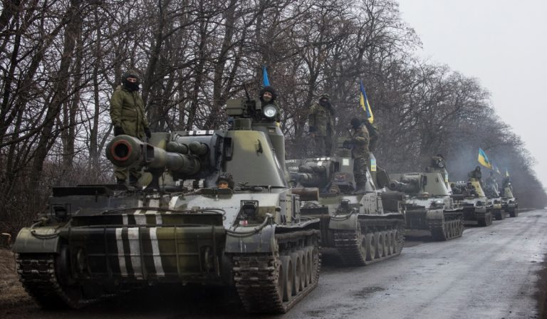 Ukrainian tanks on maneuvers in conflict with Russia.