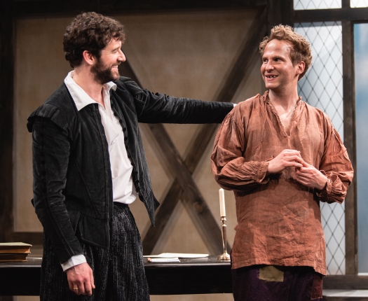 Michael Urie and Ryan Spahn as William Shakespeare and his protege, Francis.
