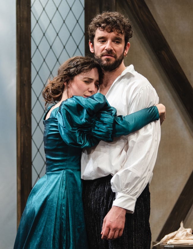 Talene Monahon embraces Michael Urie in a scene from Jane Anger. (Photo: Vallerie Terranova)