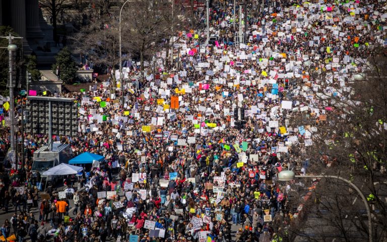 Hundreds of thousands of young people gathered in Washington, DC, for the March for Our Lives rally, protesting gun violence. (Photo: Phil Roeder)
