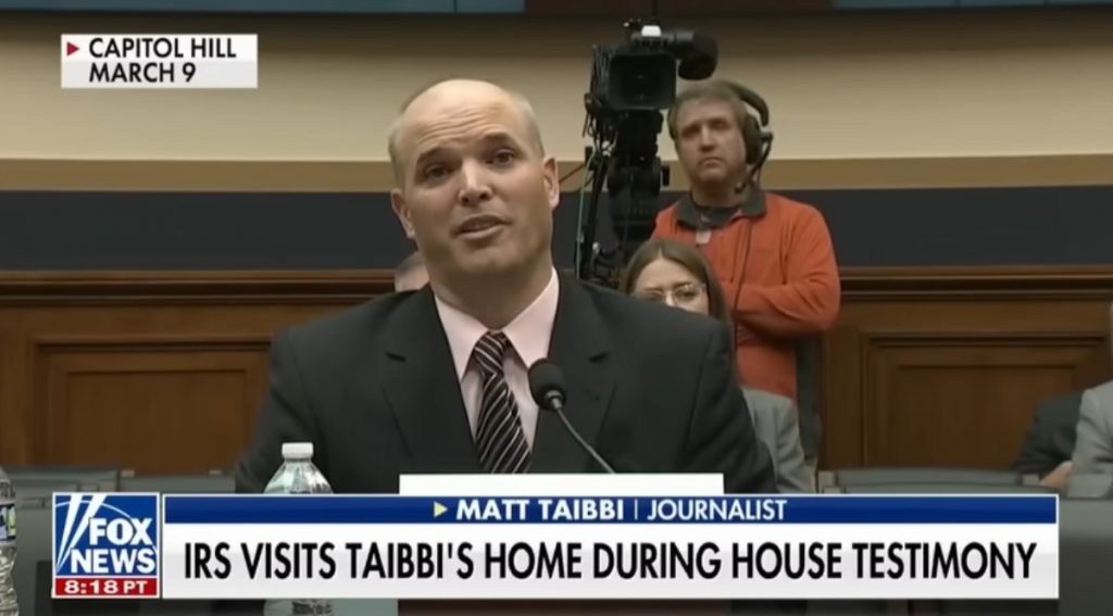 Twitter Sleuth Matt Taibbi reveals IRS home visit before a House subcommittee. (Photo: ScreenCap)