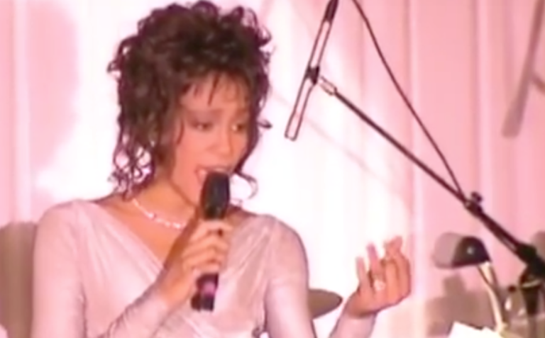 Houston performing at a state dinner in the White House honoring then-South African president Nelson Mandela in 1994