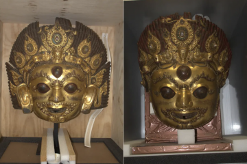 A pair of 16th-century gilt bronze Bhairava masks, valued at $900,000, returned by the Met. (Photo: Consulate General of Nepal in New York)