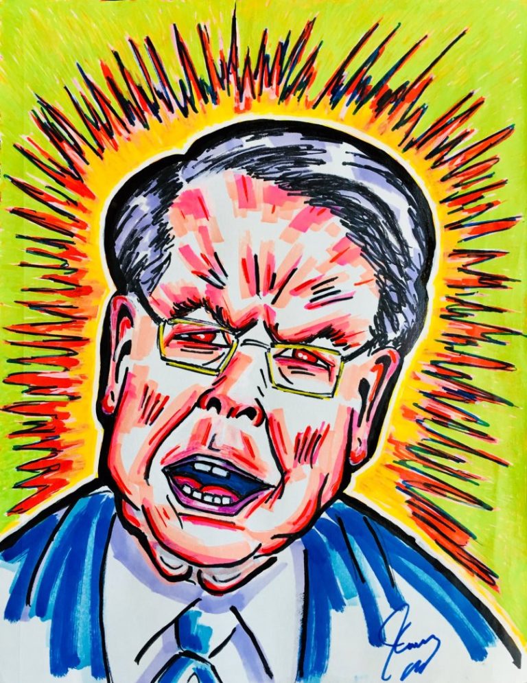 Actor Jim Carrey caricatured NRA head Wayne LaPierre as a right-wing firebrand in a portrait. (Photo: Jim Carrey/Twitter)