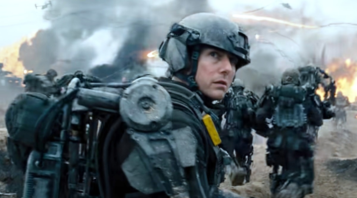 om Cruise hot-foots it in a scene from his new sci-fi action/adventure flick ‘Edge of Tomorrow.