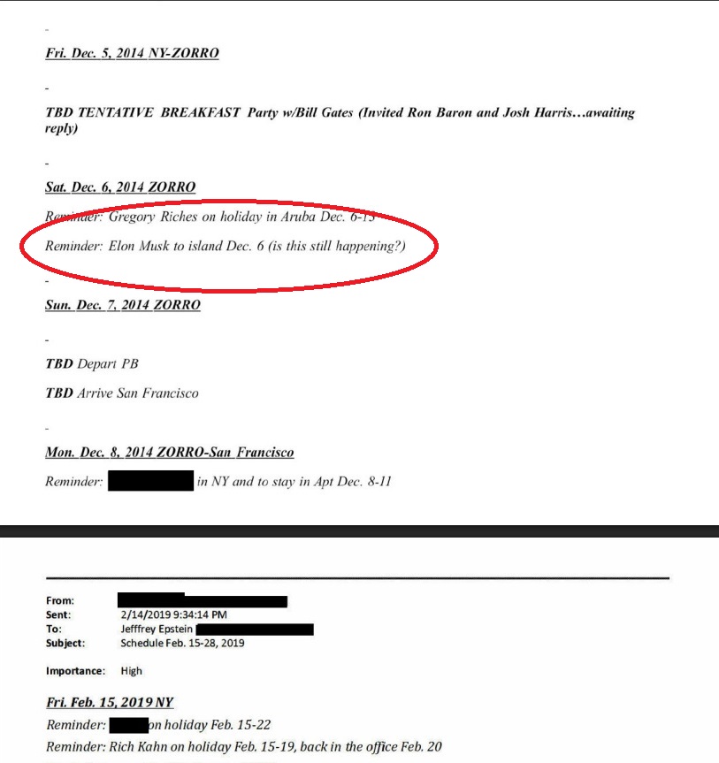 Elon Musk's name surfaces on Jeffrey Epstein's daily calender. Click to enlarge. (Photo: House Government Operations Committee)