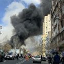 An explosion rocks downtown Tehran, Iran, during the opening salvo of the war. (Photo: Avash)