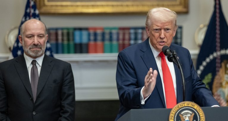 President Trump discusses tariffs as Secretary of Commerce Howard Lutnick looks on. (Photo: White House)
