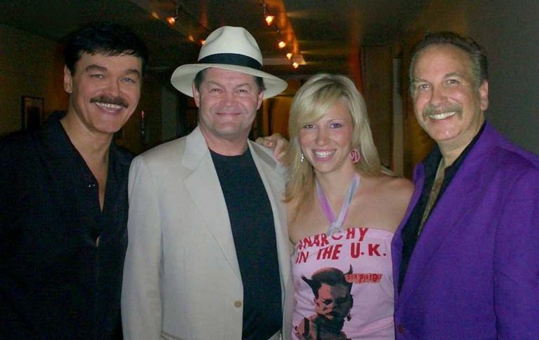 Mark Bego (r) with some of the subjects of his books, Randy Jones, Micky Dolenz and Debbie Gibson. (Photo: Mark Bego)