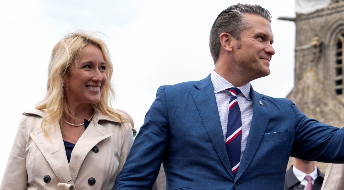 Secretary of Defense Pete Hegseth and wife Jennifer tour France on D-Day anneversary. (photo: Alexander Kubitza, U.S. Navy)