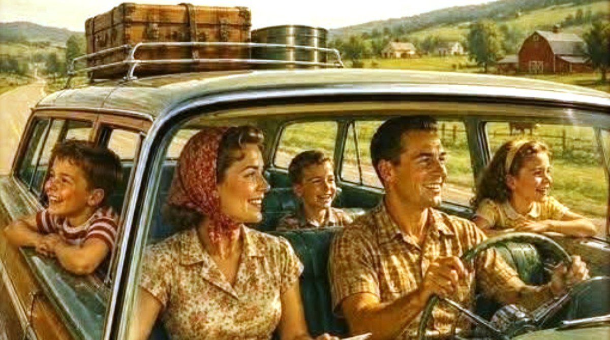 For most average families the road trip by auto was an inexpensive way to vacation and became popular in the 1950s.