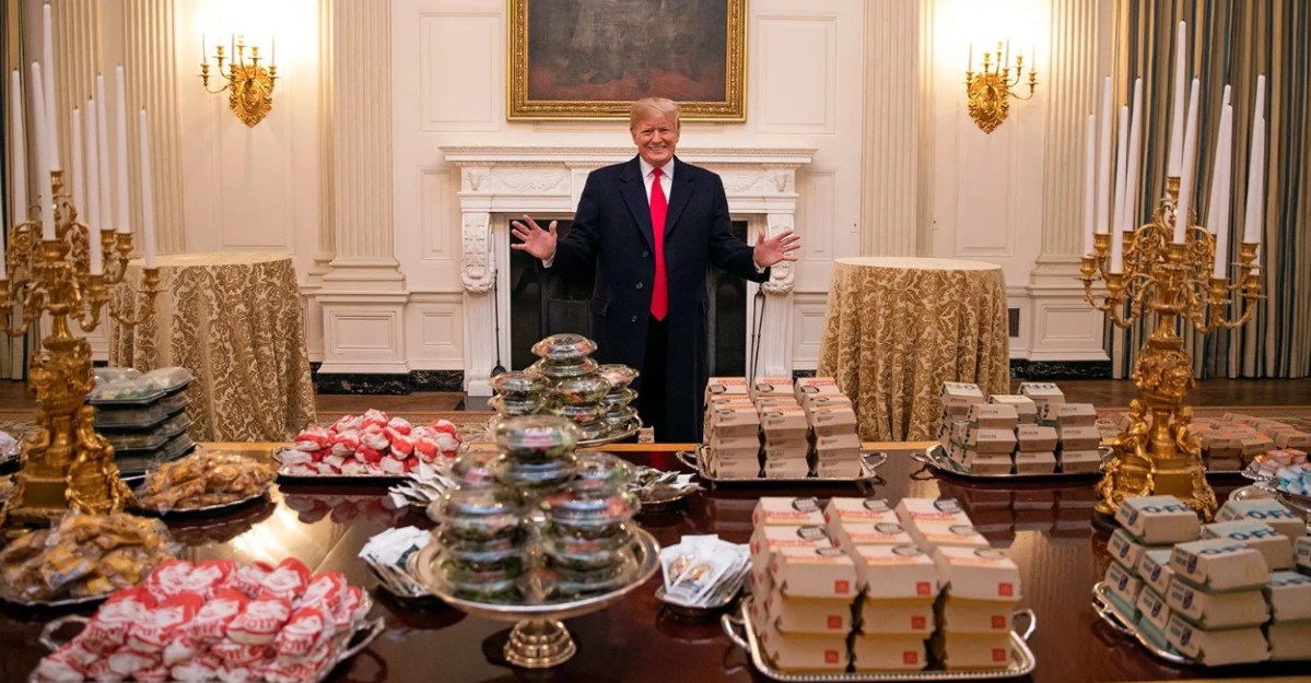 President Trump served a banquet of fast food to the national champion Clemson Tigers. (Photo: White House)