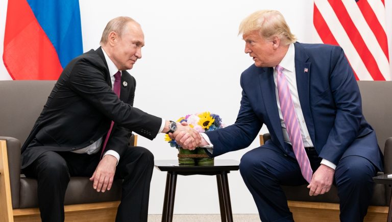 Donald Trump and Vladimir Putin shake hands at a recent summit. (Photo: White House)