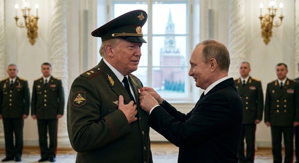 Donald Trump finally gets the recognition he deserves... the Order of Lenin from Vladimir Putin. (Photo: NYI/AI)