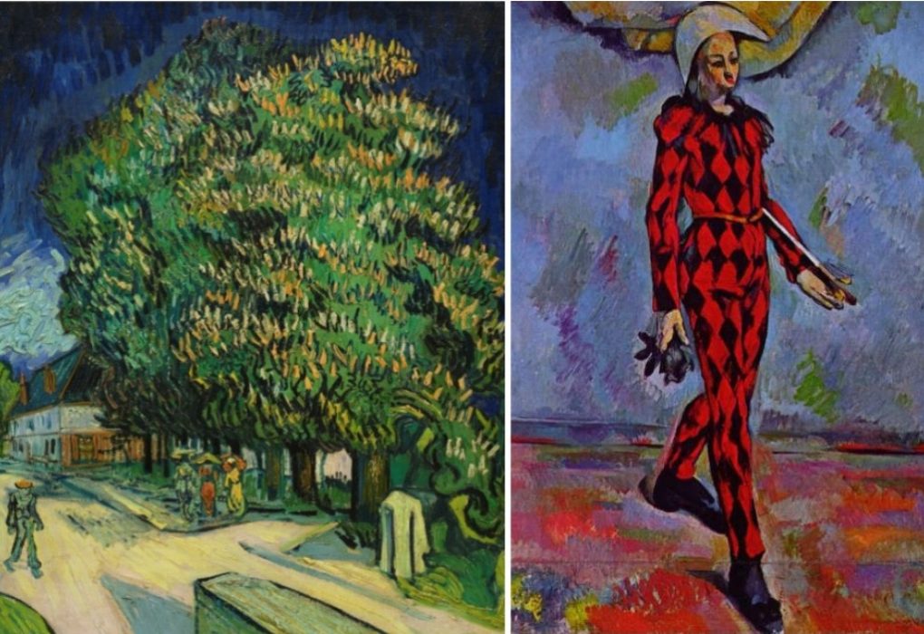 Van Gogh’s landscape 'Châtaigniers en fleurs,' (left) and Cézanne’s portrait “Arlequin,' are expected to break sales records at auction.