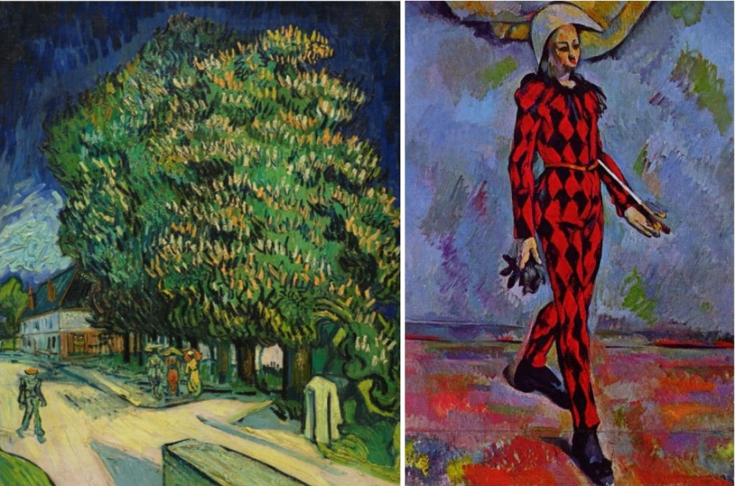 Van Gogh’s landscape 'Châtaigniers en fleurs,' (left) and Cézanne’s portrait “Arlequin,' are expected to break sales records at auction.