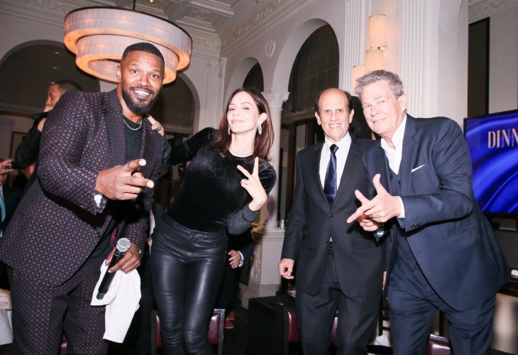 Jamie Foxx, Katharine McPhee, Michael Milken and David Foster at The Prostate Cancer Foundation’s dinner. (Photo: BFA)