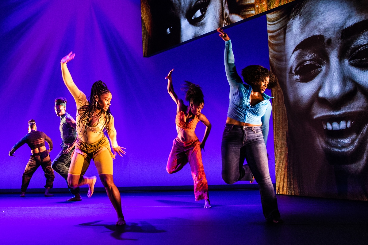 From left to right: Tendayi Kuumba (in Brown), Okwui Okpokwasili (in Green), D. Woods (in Yellow), Amara Granderson (in Orange), Stacey Sargeant (in Blue). (Photo: Marc J. Franklin)