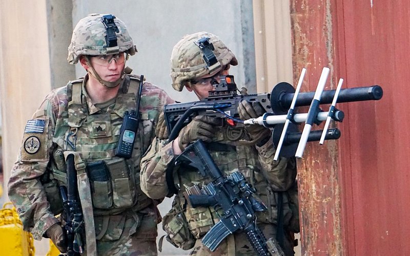 Soldiers assigned to 1st Squadron, 3rd Cavalry Regiment, operate the Drone Defender during a counter-unmanned aerial system drill while deployed to Iraq, Oct. 30, 2018. The 3rd Cav. Regt. is deployed in support of Operation Inherent Resolve, working by, with and through the Iraqi Security Forces and Coalition partners to defeat ISIS in areas of Iraq and Syria.