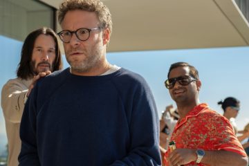 Keanu Reeves as Gabriel, Seth Rogen as Jeff, and Aziz Ansari as Arkj have a fateful meeting in 'Good Fortune. (Photo: Eddy Chen)