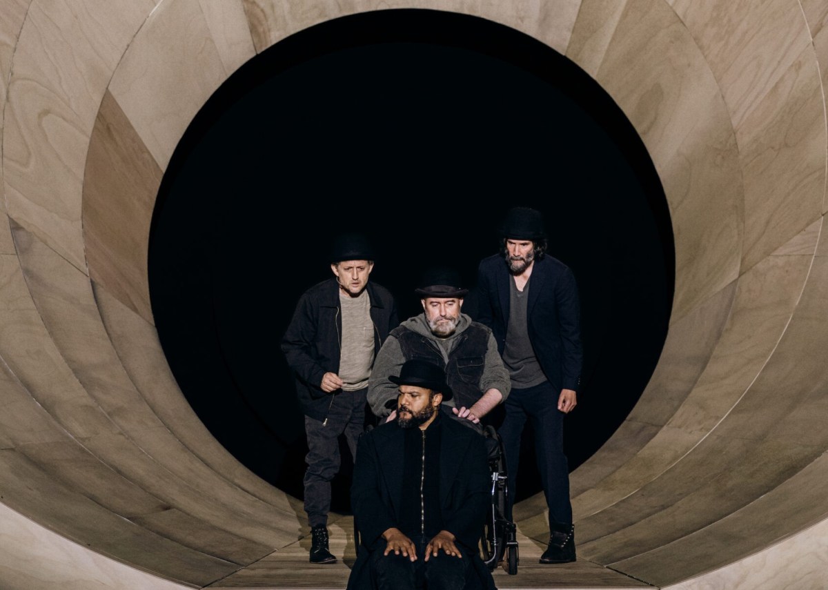 Alex Winter, Michael Patrick Thornton, Brandon J. Dirden, and Keanu Reeves in a scene from Waiting for Godot. (Photo: Andy Anderson)