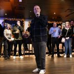 Paul Rudd strikes a pos at the bowling alley. (Photo: Jason Steinberg)