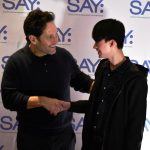 Paul Rudd greets one of the SAY foundation guests. (Photo: Jason Steinberg)