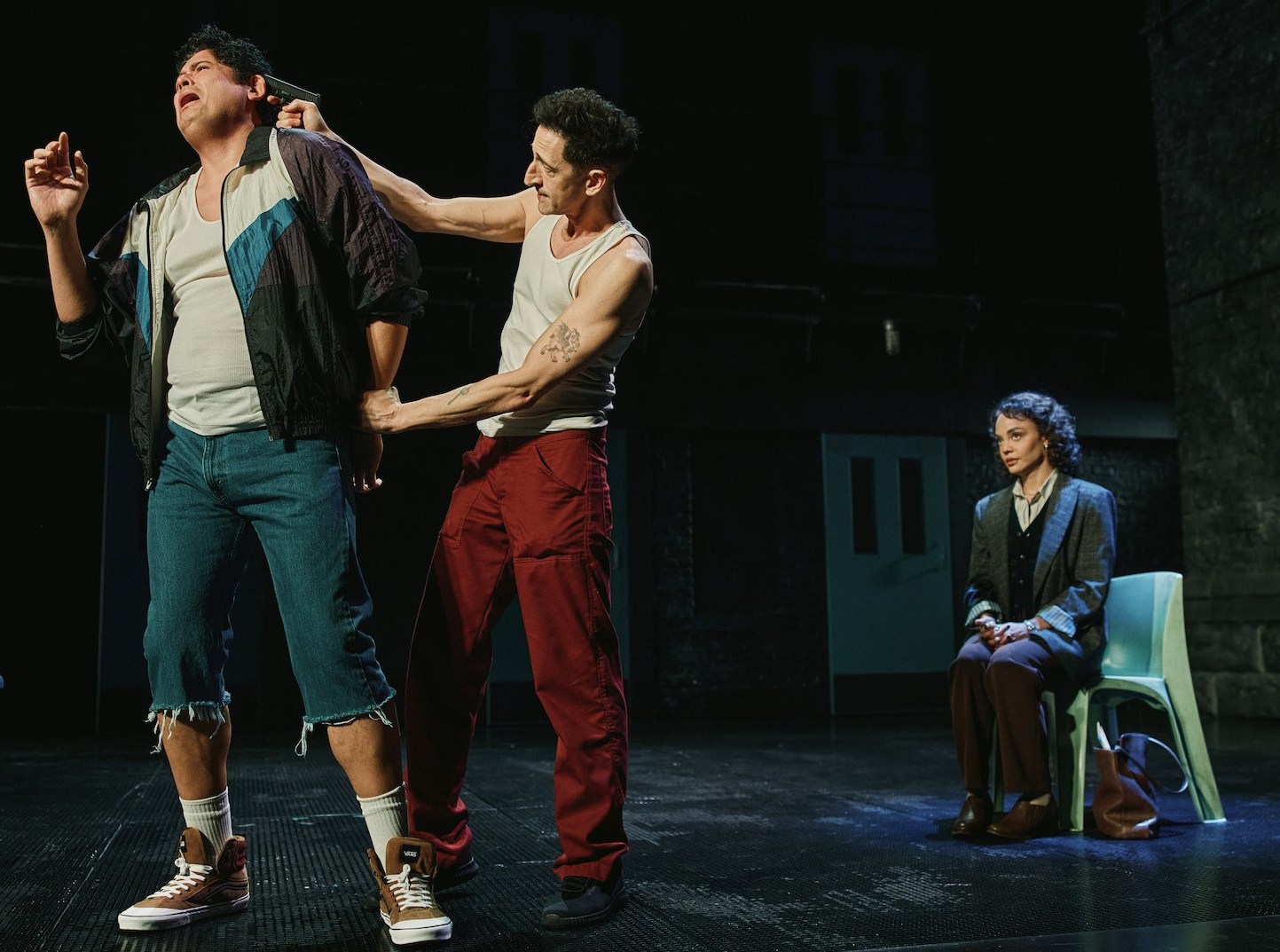 Adrien Brody faces off with Michael-Cavinder and Tessa-Thompson in a scene from 'Fear of 13.' (Photo: Emilio Madrid)